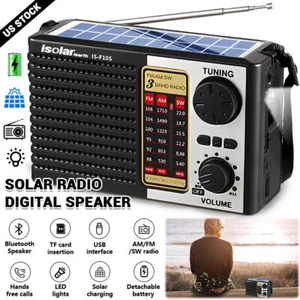 Solar Portable FM/AM Radio Digital Bluetooth Speaker MP3 Player Rechargeable USA - Picture 1 of 15
