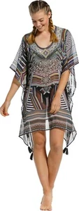 Pastunette Damen Luxus Mehrfarbig Aztekenmuster Kaftan Strand Poncho Überwurf - Bild 1 von 3