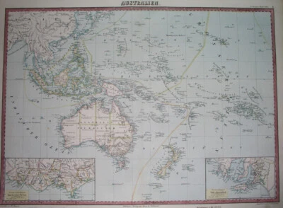 MAPA ORIGINAL AUSTRALIA PAPÚA NUEVA GUINEA GUAM HAWAII TASMANIA NUEVA ZELANDA 1862 Foto 1 de 4