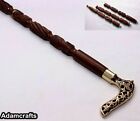 Wooden brown Walking Stick Cane Brass Beautiful Leaf Head Handle Classic Gift