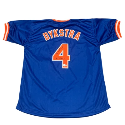 Camiseta deportiva personalizada firmada por Lenny Dykstra de los Mets de Nueva York con 86 WSC Beckett Witness certificado de autenticidad BAS Foto 1 de 3