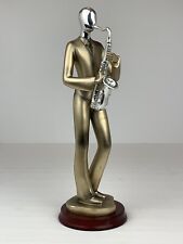 Vintage 12” Suited Man Playing Saxaphone Figurine Statue - Gold & Silver Finish