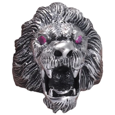 18g chunky predator lion tiger king skull biker 925 sterling silver mens ring - Image 1 of 4