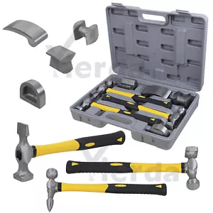 7PC Heavy Duty Car Auto Dent Body Panel Repair Tool Beating Hammer and Dolly Kit - Picture 1 of 13