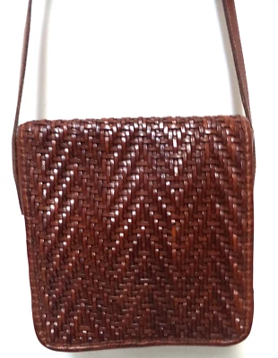 Harold Powell Vintage woven leather shoulder crossbody bag purse brown adjustabl - Image 1 of 4