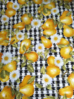 Fabric Hi Fashion Yellow Pears and Daisy Flowers on Black Check 1yd x 44"