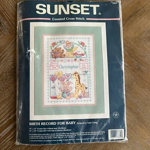 Sunset Counted Cross Stitch Kit Birth Record For Baby 10” X 14” - Picture 1 of 4