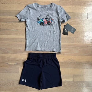 Boys grey under armour fishing tshirt short set size 5 nwt - Picture 1 of 3
