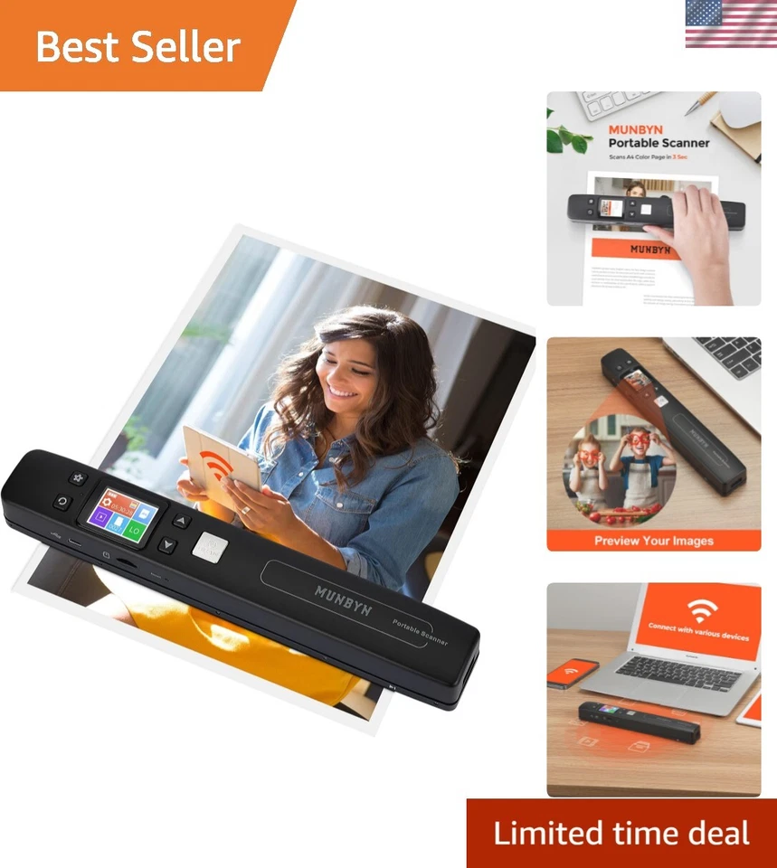 MUNBYN A4 Portable Scanner with Integrated Wi-Fi and 1050 DPI Resolution - Image 1 of 4