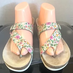 MEPHISTO HELEN WOMEN SHOE 11 M (EURO 41) PINK FORAL/WHITE LEATHER THONG - Picture 1 of 8