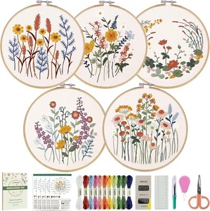 5 Pack Beginner Embroidery Kit for Adults, Easy to Learn Floral Embroidery - Picture 1 of 7
