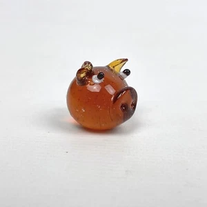 Hand Blown Art Glass PIG Orange Color 3/4" Long Miniature Farm Animal Sculpture - Picture 1 of 8