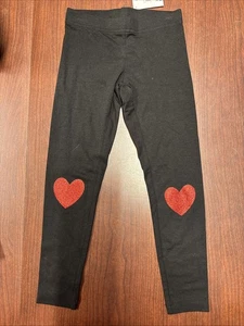 Girls Size XS 4-5 Black Leggings With Hearts At Knees New With Tags - Picture 1 of 5