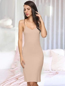 Sexy Lingerie Women Long Full Slips Cotton Blend V Neck Straight Nightwear US - Picture 1 of 4