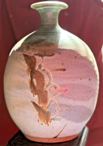 Art Pottery Multicolored Vase With Signature Chop Mark 9 inches Ovoid Shape - Picture 1 of 13