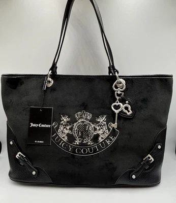 Bolso de Mano Juicy Couture Scottie Twig Perro Terciopelo Negro Nuova Y2K Raro Nuevo con Etiquetas - Imagen 1 de 4