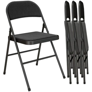 HOMCOM 4 Pack Linen-Look Padded Folding Chairs with Cushioned Seat Black - Picture 1 of 11