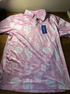 NWT Men's Uideazone performance pink cactus print polo short slv golf shirt, M - Picture 1 of 12