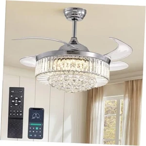 Modern 42 Inches Dimmable Fandelier Crystal Retractable Ceiling Fans with  - Picture 1 of 8