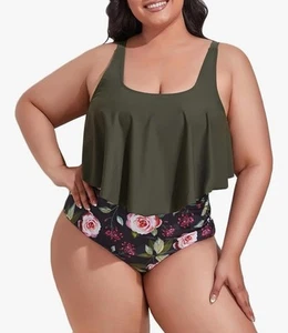 Mooncore Womens Plus Size Swimsuit High Waisted Tankini Bathing Suits Size 2XL - Picture 1 of 9