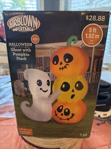 Lindo fantasma con pila de calabaza soplado por aire Halloween inflable 5 pies ENVÍO GRATUITO 🎃 - Imagen 1 de 1