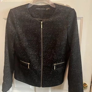 Women's Ivanka Trump Blazer 12 Black/ Gold Hardware Satin Lining Dressy Jacket - Picture 1 of 5