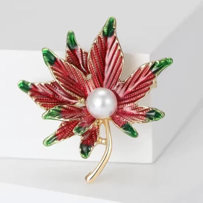 Broche Hoja Arce Rojo De Colección Esmalte Perla Oro Otoño Otoño Prendedor Joyería Regalo EE. UU. Foto 1 de 4