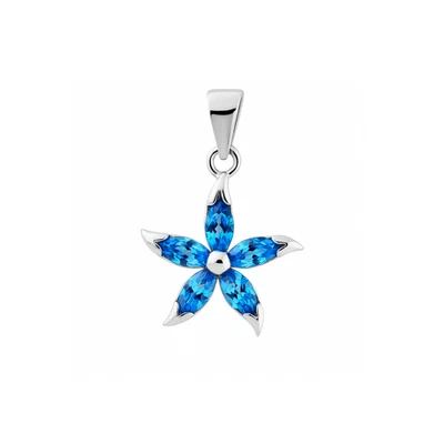 Collana Con Pendente A Fiore In Zaffiro Blu Chiaro E CZ In Argento Sterlingo - Immagine 1 di 4