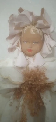 bambola realizzata a mano in cartapesta con abito antico alta circa 36 cm - Immagine 1 di 4