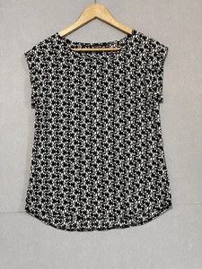 Top manga estampado blanco negro Caroline Morgan para mujer talla 8 - Imagen 1 de 4