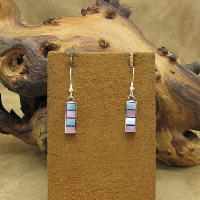 Sterling Silver Dangle Earrings with Pink and Blue Mother of Pearl - Image 1 of 4