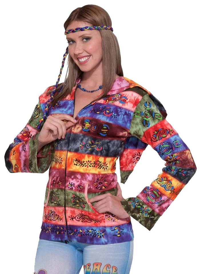 Chaqueta Arco Iris Con Capucha Años 60 Hippie Vestido Elegante Halloween Adulto Disfraz Accesorio Foto 1 de 2