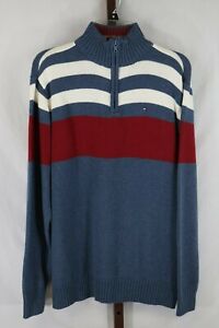 Tommy Hilfiger Boys Multicolor Striped 1/4 Zip Pullover Sweater Size L/16-18