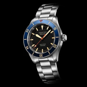 ✅ AQUATICO SEA STAR V2 300M BLACK DIAL SWISS SW200 DIVER WATCH USA 🇺🇸 DEALER - Picture 1 of 4