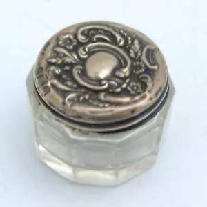 More details for antique silver-topped facteted glass cosmetic dressing table jar, 1901