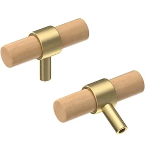6 Pack Knob Beech Wood Handle Brass Cabinet Handle Pulls Wardrobe Pull - Picture 1 of 2