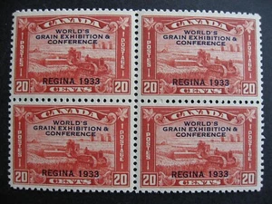 Canada Grain Exhibition overprint Sc 203 block of 4 MNH but gum specs see pics - Picture 1 of 2
