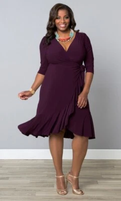 Vestido Kiyonna Estilo Caprichoso Envoltura Verdadera Talla 1X Púrpura Volantes Dobladillo Femenino Adelgazante Foto 1 de 4