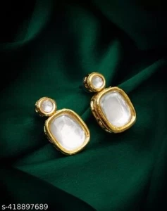 Pendientes Kundan enchapados en oro pequeños tachuelas Kundan joyería de moda nupcial india - Imagen 1 de 3