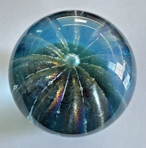 Art Glass Paperweight Blue with colored accents - Best Offer - Picture 1 of 6