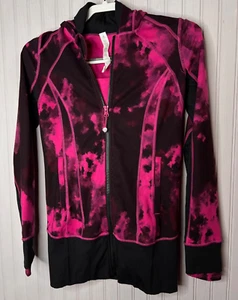 Lululemon Women HOODED JACKET 4 Pink Black Full Zip Pockets Activewear Quality - Picture 1 of 19
