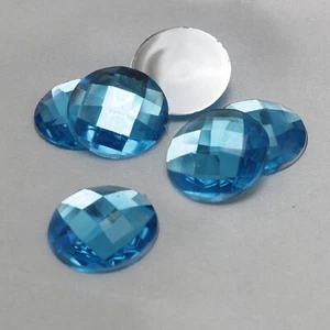 50pcs Blue Acrylic Flatback Crystal Rhinestone Round Gem Beads 18mm No Hole - Picture 1 of 5