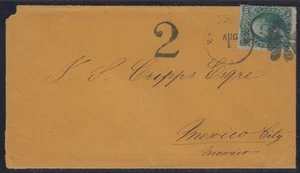 1868 10c F. Grill stamp tied by black NYC geometric cancel sent to Mexico City - Picture 1 of 2