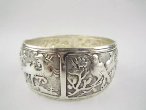 Bracciale Bracciale Pietra Tono Argento Vintage Largo Gioielli Etnici per Donna - Foto 1 di 1