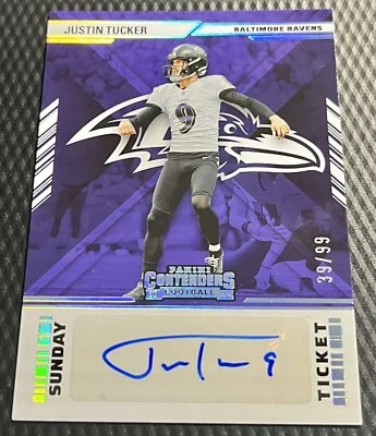 Justin Tucker Ravens 2022 Panini Contenders Auto 39/99 - Card #STS-JTU - Image 1 of 3