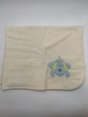 BLANKETS AND BEYOND Yellow Cream 30x36 Fleece Baby Blanket Blue Dog Green Ears - Image 1 of 4