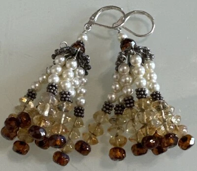 Sterling Silver  pearl gemstone dangle earrings - Image 1 of 4
