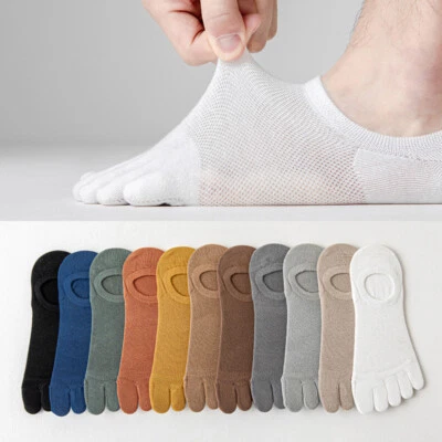 5 Pairs Low Cut Five Finger Toe Ankle Quarter Mesh Sport Casual Men Cotton Socks - Image 1 of 4