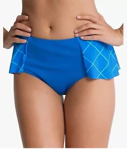 SPANX Flirty Skirted Swim Bottom Size 10 Blue NEW Geometric Modest Shapewear - Picture 1 of 10