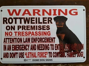 Metal Warning Rottweiler Dog Sign For FENCE ,Beware Of Dog 8"x12" dogs,made USA - Picture 1 of 1